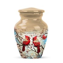 JAGASY Red Cardinal Urns for Human Ashes Keepsake - Golden Tiny Urn for Ashes Adult Male & Female - White Blossom Miniature Urns for Mother - Handmade Urn for Mom & Dad - (3 Inch)
