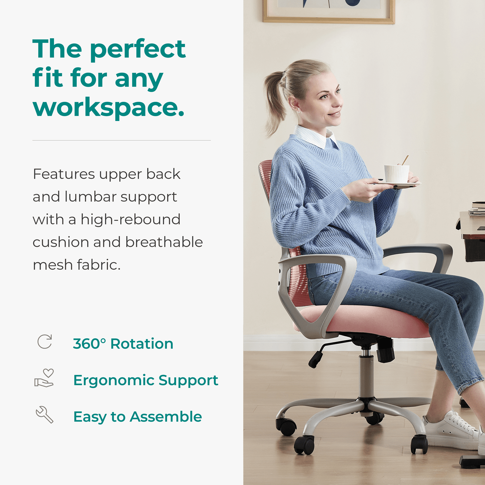 Howcool Drafting Chair Tall Office Chair, Height Adjustable Swivel Rolling Counter Height Chair for Standing Desk Home Office