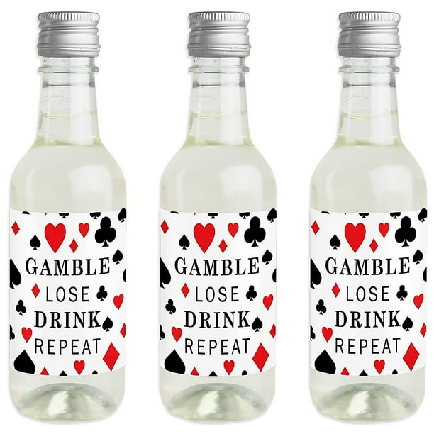 Las Vegas - Mini Wine and Champagne Bottle Label Stickers - Casino Party Favor Gift for Women and Men - Set of 16