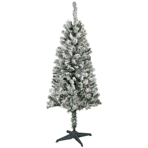 Northlight 4' Pre-Lit Flocked Pine Artificial Christmas Tree, Clear Lights