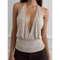 thumbnail image 3 of Argulvti Women's Summer Halter Tops Stylish Solid Ruched Slim Fit Backless Sleeveless Vest, 3 of 3