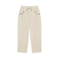 thumbnail image 5 of Women's Cotton Linen Cropped Pants, Mid Elastic Waist Drawstring with Button Detail Pocket, Casual Lightweight Straight Leg Loose Fit, Capri Pants for Women Summer Beach | VerBelle,Beige XL, 5 of 8
