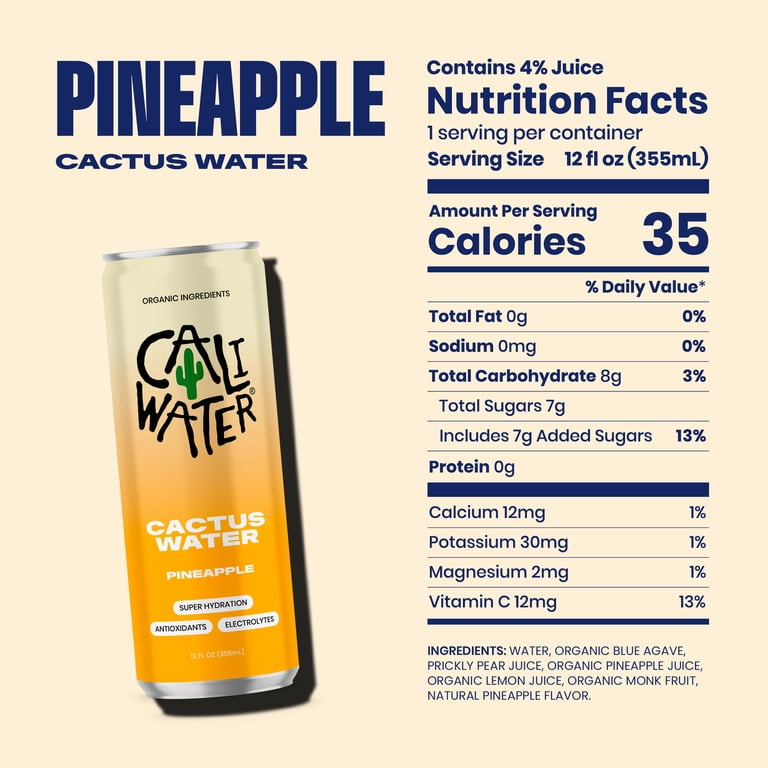 Caliwater Organic Pineapple Cactus Water, 12 fl oz Cans, 12 Pack photo 6