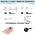 thumbnail image 2 of 1 Box 5 Pairs Bioceramics Stud Earrings 5 Colors Half Hoop Zirconia Ceramic 6mm Round Ball Porcelain Studs Post Earrings Everyday Wear Women, 2 of 8