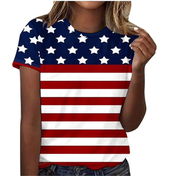 Fiudx Camisas de Mujer Camiseta de Manga Corta con Cuello Redondo y Estampado Retro para Mujer