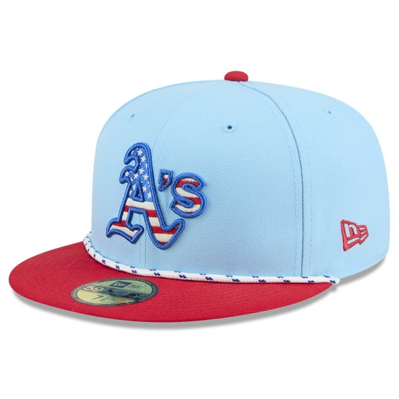 Men's New Era Light Blue/Red Athletics 2025 Fourth of July 59FIFTY Fitted Hat