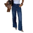 thumbnail image 2 of ClodeEU Women's Vintage High Waist Wide Leg Jeans,Side Button Detail Baggy Denim Trousers with Pockets Dark Blue,Women's Plus L, 2 of 8