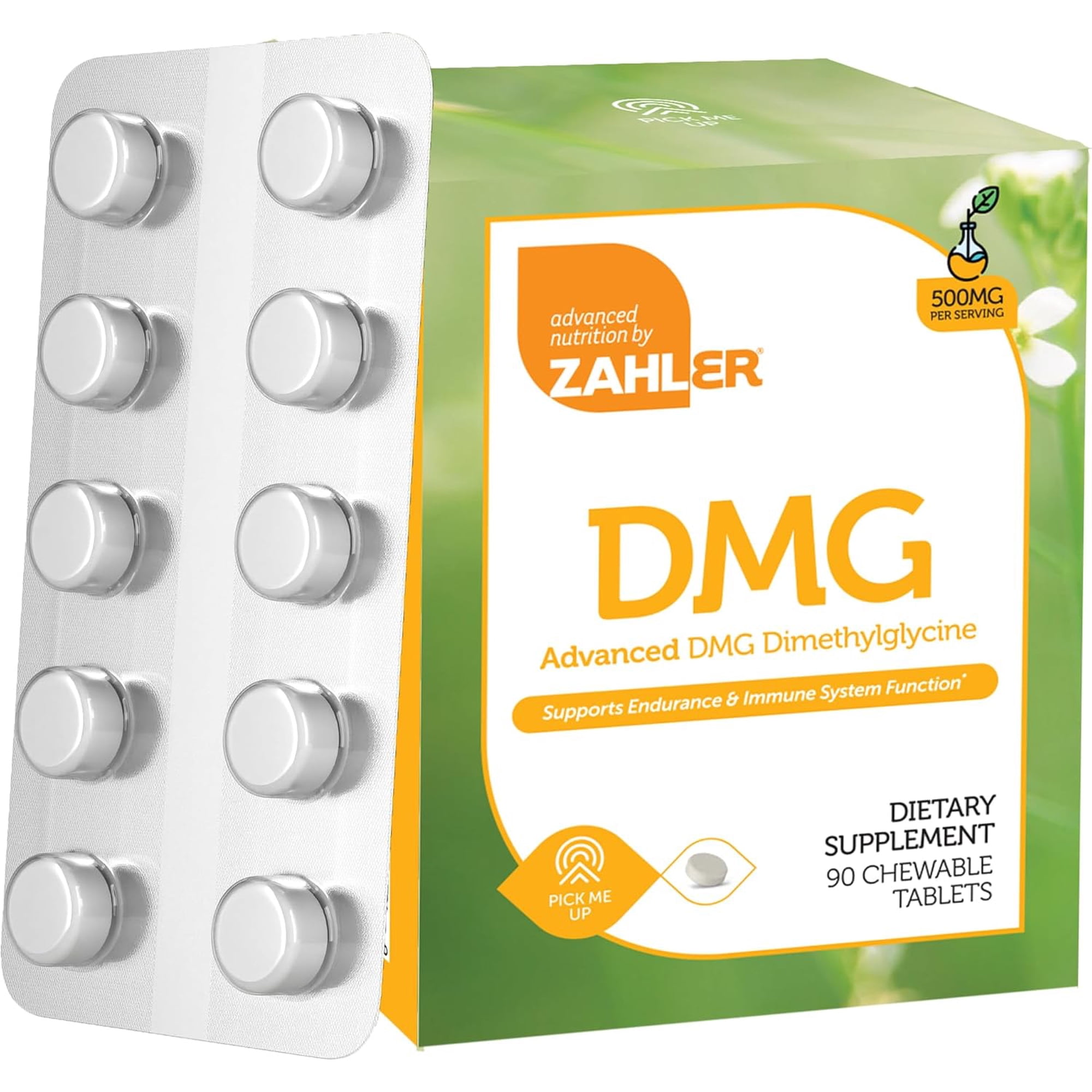 Zahler DMG 500mg - DMG Dimethylglycine Supplement for Endurance & Immune System Support - DMG Supplements with Amino Acid Glycine - Nootropic Brain Supplement - Kosher 1 a Day Tablets 90 Count