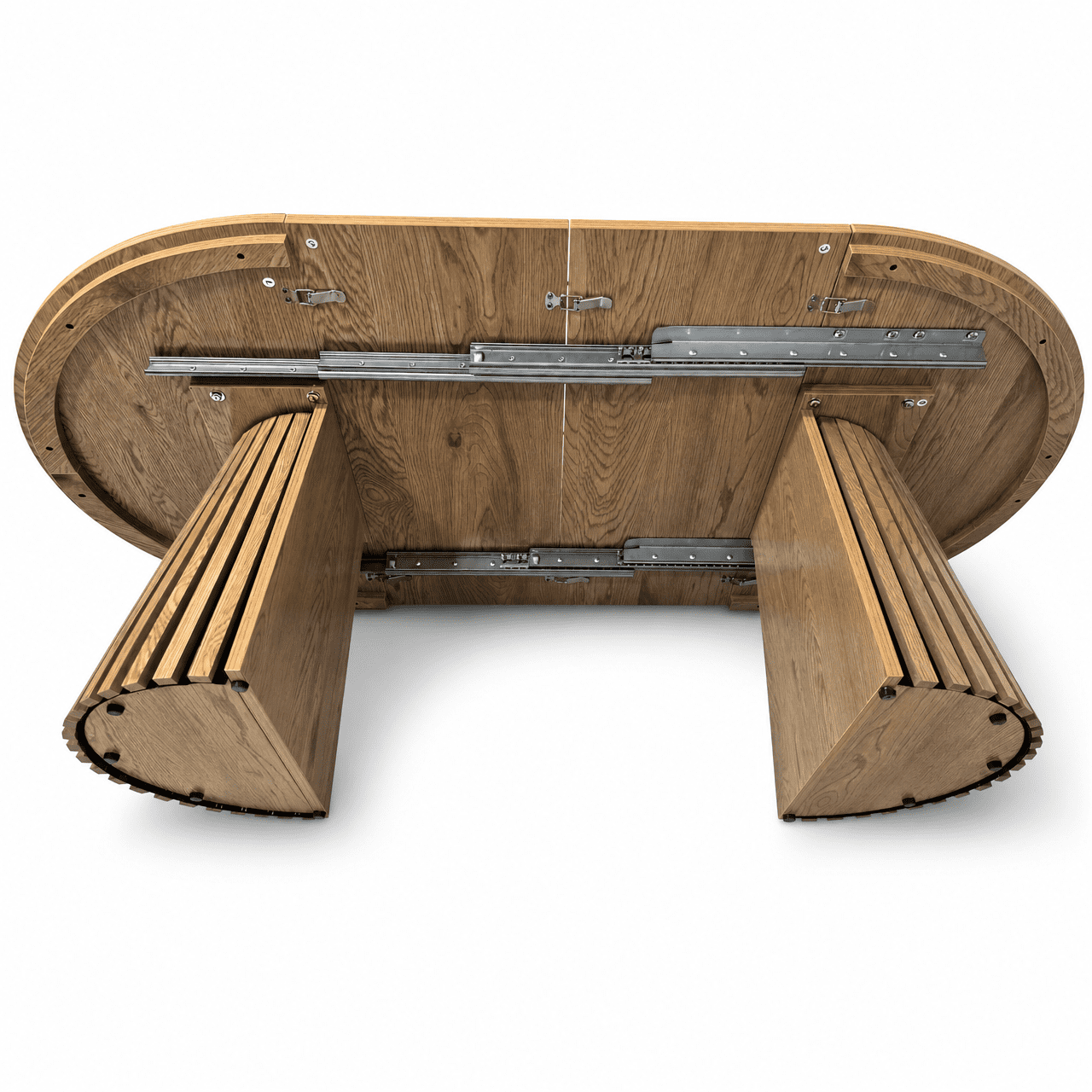 Extendable Round Coffee Table 55 Inch, Wooden Oval Table with Slatted Legs for Living Room Office, Beige and Natural