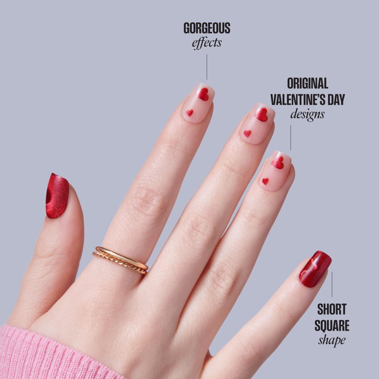 KISS CORE Valentine's Day Press on Nails, Hues of Love, Red, Short