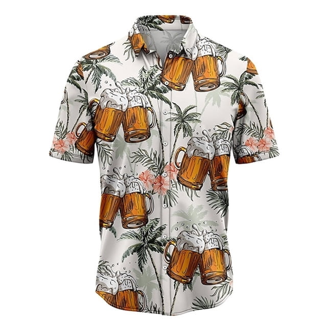 Camisa informal de solapa para hombre Cagnkofi, camisa de manga corta con estampado de cerveza, camisa abotonada estilo vacaciones playeras, ropa