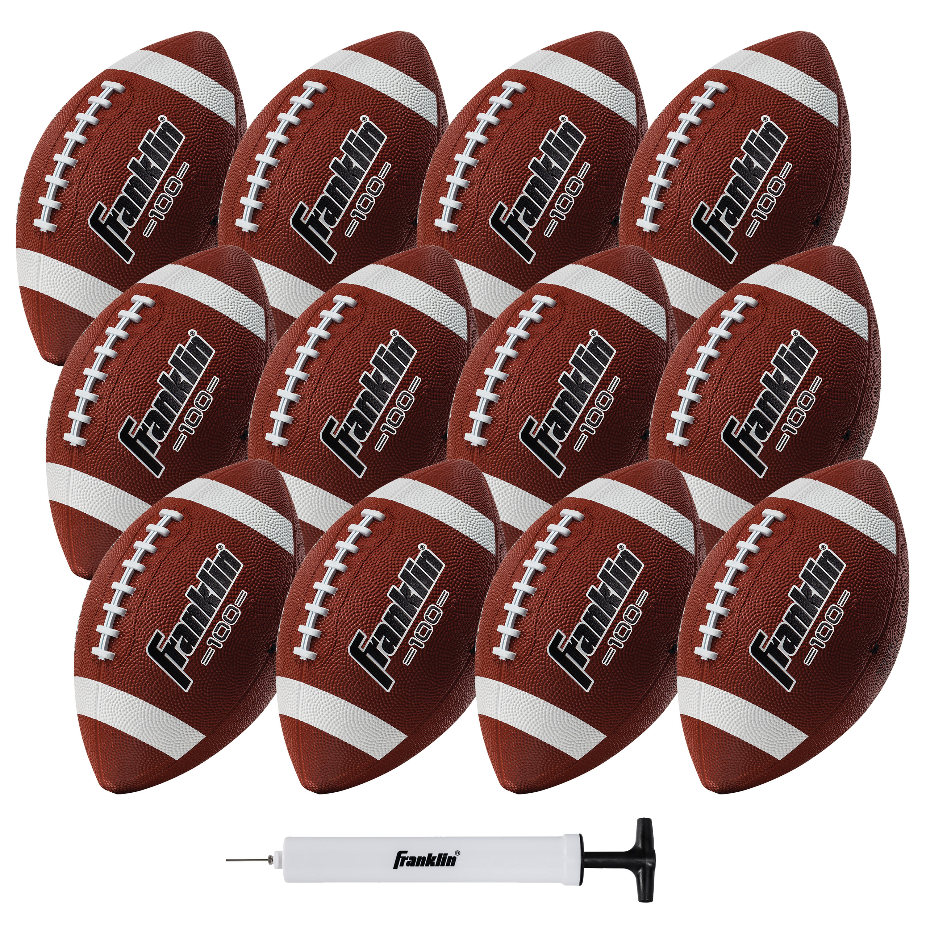 Franklin Sports Junior Footballs - Grip-Rite 100 - Kids Junior Size Rubber Footballs - Youth Footballs - 12 Pack of Footballs with Pump - Brown