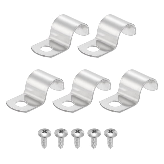 Uxcell 5Pcs 5/8" Pipe Strap, 1 Hole Pipe Clamp 304 Stainless Steel Rigid Conduit Clamp U Bracket Heavy Duty with Self-Tapping Screws for Tube Installation, Silver