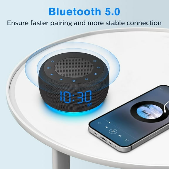 Bluetooth Speaker Alarm Clock with FM Radio - High Fidelity Sound, Full Range Dimmer, Plugged in Alarm Clock Radio for Bedroom