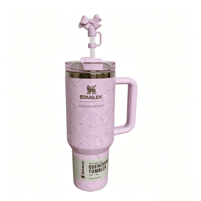 Stanley 1913 x LoveShackFancy Quencher H2.0 FlowState Tumbler 40oz Limited Edition Solid Pink Insulated Stainless Steel Cup with Handle & Straw LoveShackFancy Pink