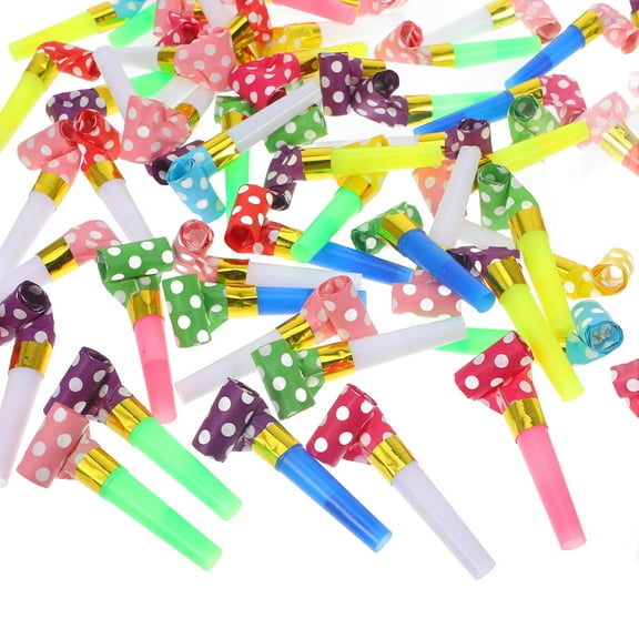 TABLETREANDS 60 Pcs Assorted Color Plastic and Paper Whistles Noisemakers for Sports Events Parties and Outdoor Activities