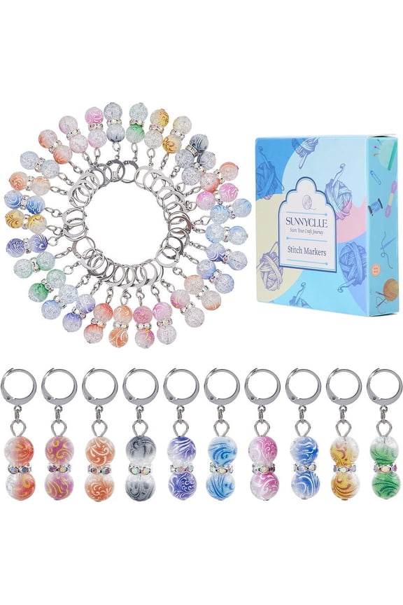 1 Box 30pcs Crochet Stitch Markers Charms Stitch Markers Cute Removable Acrylic Round Bead Locking Stitch Marker Clasp Clip Charms Bulk for Weaving Sewing Zipper Quilting Accessories colorful