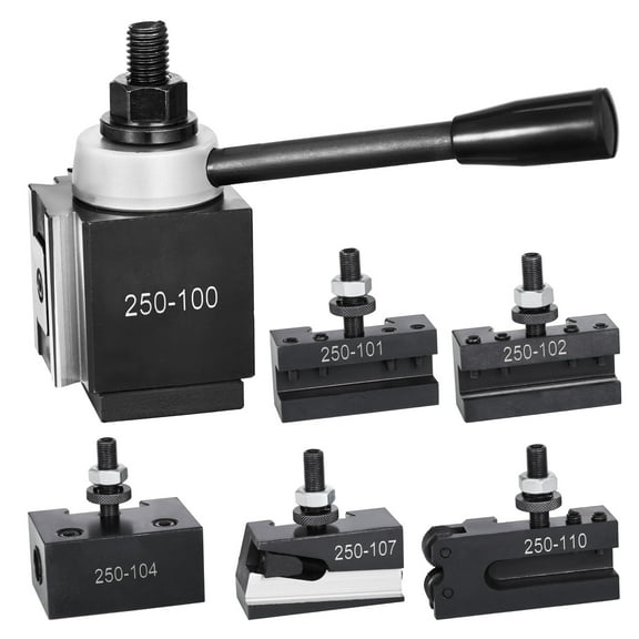 KFFKFF Rapid Adjustment Tool Post Kit, Set of 6, with Lathe Implement Holders, Piston Design Tool Post with Turning Implement Holder Extras, Robust Steel Composition