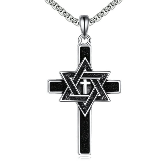 Star of David Cross Necklace Sterling Silver Jewish Star Pendant Necklace Judeo Christian Religious Jewelry Gift for Men Women