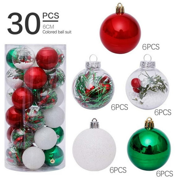 TOPRenddon 30Pcs Christmas Ball Ornaments, Shatterproof Baubles Festive Wedding Hanging Decorations Assorted Set with Strings for Xmas Tree Home Holiday Party