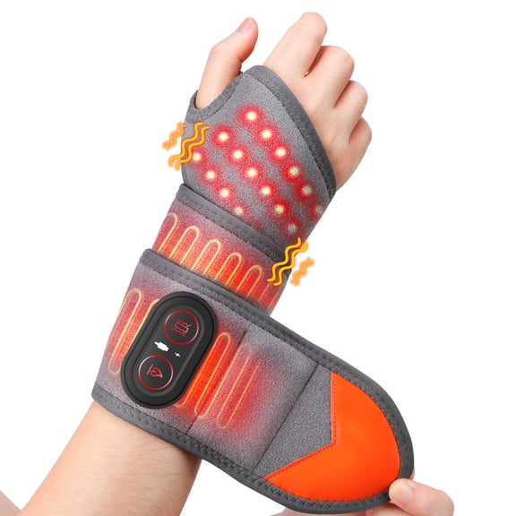 Cordless Wrist Heating Pad with Massage, Wrist Massager with Heating for Carpal Tunnel Relief, Rechargeable Heated Wrist Brace with 3 Heatings, 3 Vibrations, Wrist Wrap Relief,Gray