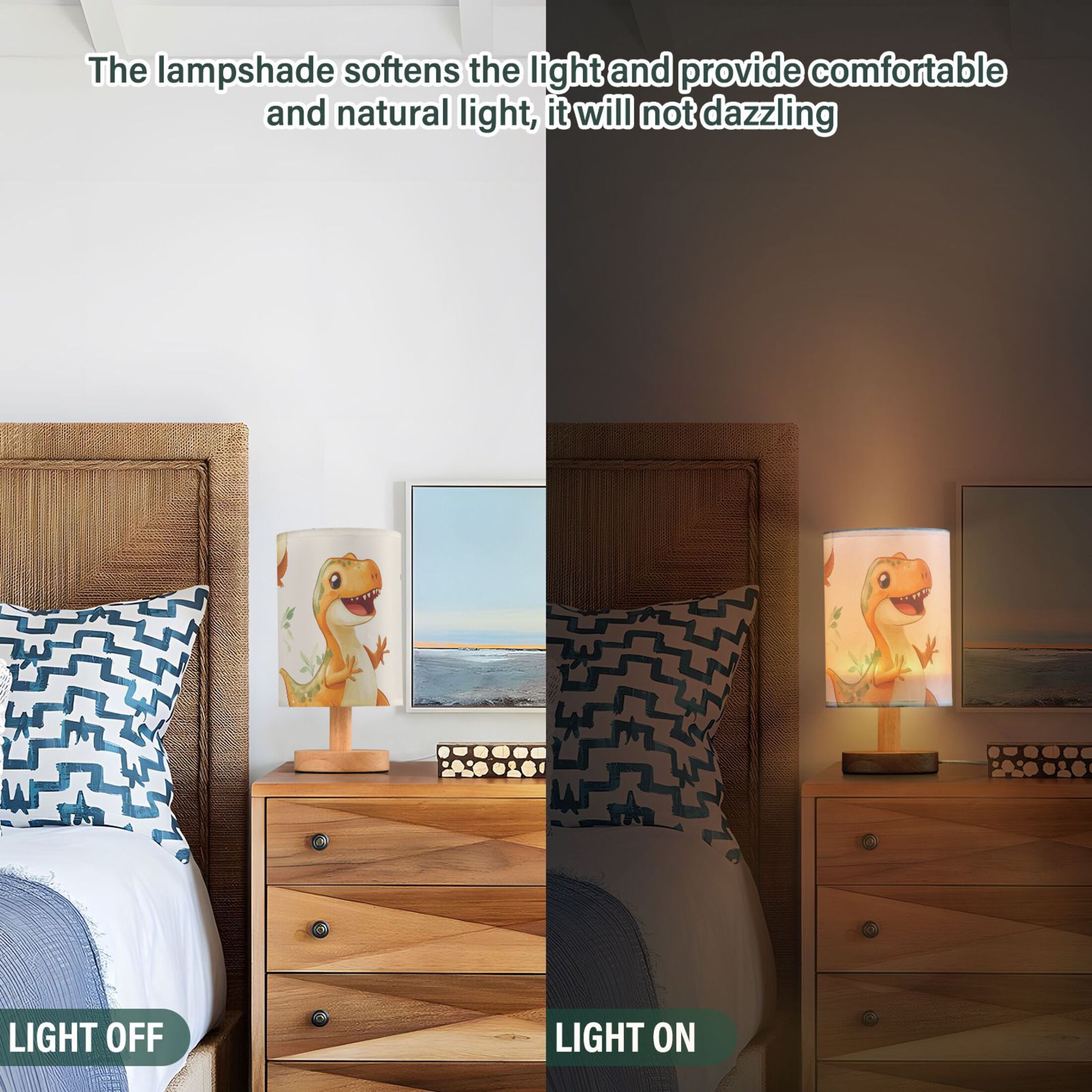 Cute Dinosaur Dancing Music Notes Leaves Table Lamp with USB Port LED Warm Light Lamp Night Light Home Decor