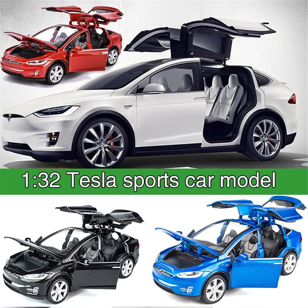 1:24 Tesla Model X 90D SUV Model Car Diecast Kids Toy Vehicle Sound Light Blue 