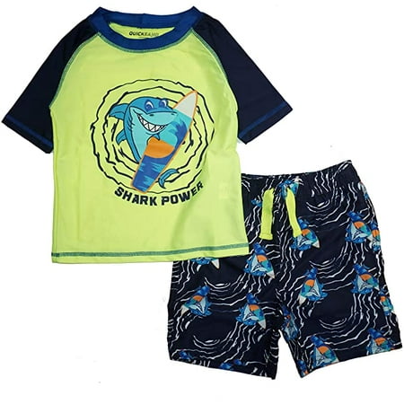 

Quicksand Boys 2-Piece UPF 50+ Rash Guard and Swimsuit Trunks Set (2T Yellow Shark)