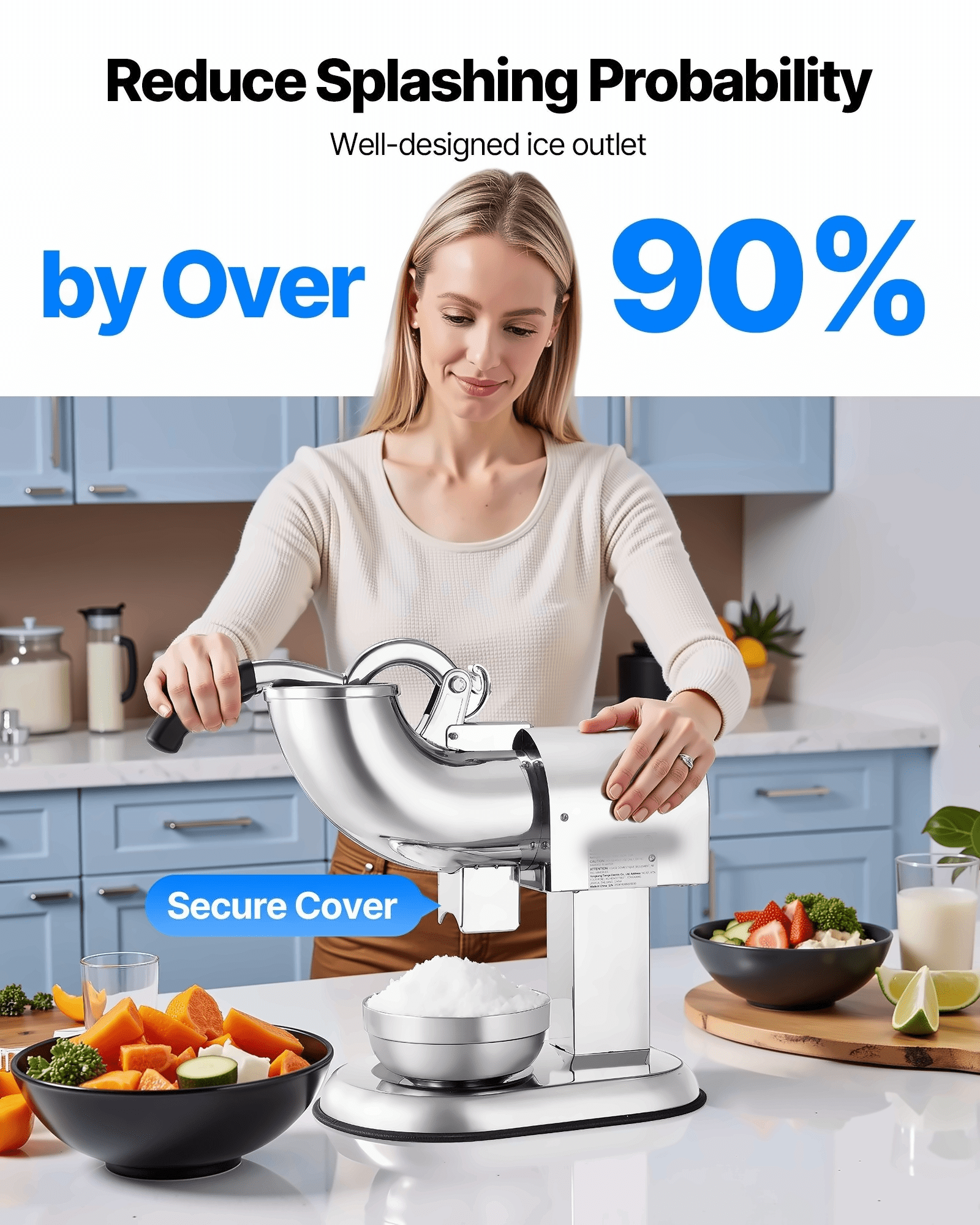 Electric Snow Cone Maker - 440LBS/H Commercial Ice Crusher - Stainless Steel Shaved Ice Machine with Large Capacity - For Home, Events, Concessions