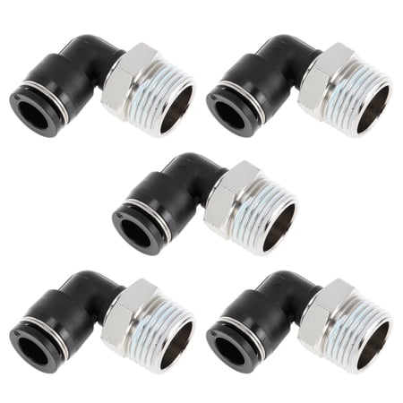 Unique Bargains Push to Connect Air Fittings 3/8" 90 Degree Air Line Quick Joint Plastic Nickel-plated Copper 1/2"NPT 5 Pcs Black Silver Tone