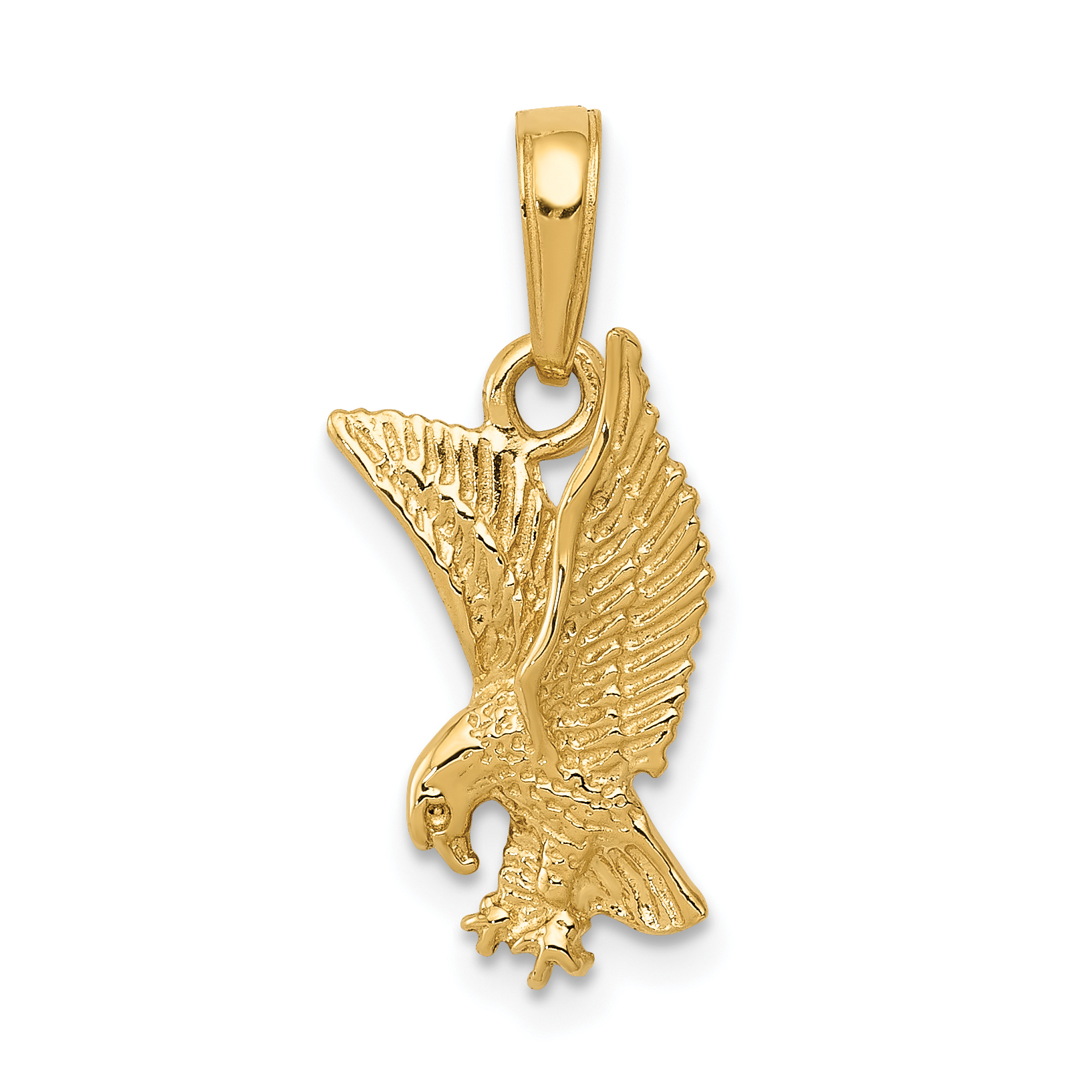 14k Yellow Gold Eagle Landing Pendant Charm Necklace Bird