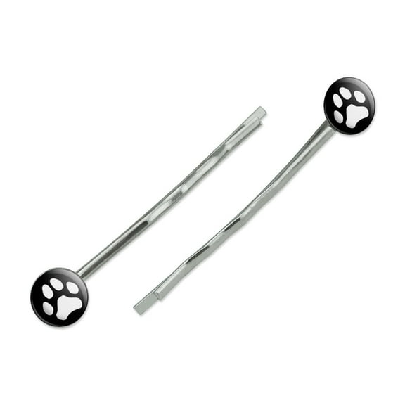 Paw Print Dog Cat White on Black Bobby Pins Barrettes Hair Styling Clips