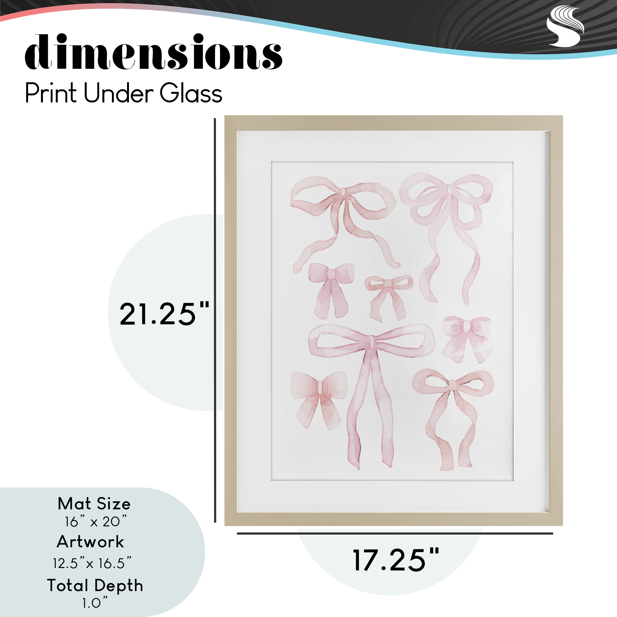 Feminine Chic Bows Birch Framed Print Under Glass, design by Kim Allen