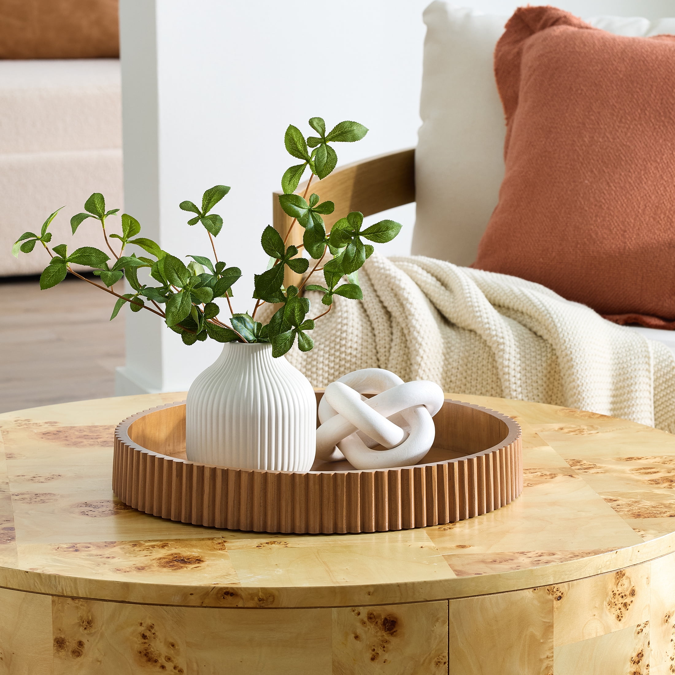 Better Homes & Gardens Ribbed Wood Decorative Tray, Honey Finish, 16.4"