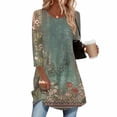 thumbnail image 4 of Women's Blouses Shirts Summer 3/4 Sleeve Long Tops With Curved Bottom Tops Work Tunic Party Going Out Dressy, 4 of 6