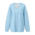 thumbnail image 4 of VISALY V Neck Pullover Sweater Tunic Sweatshirt Oversized Sweatshirt Casual Fleece Pullover Sweaters Cute Long Sleeve Shirts Tops Pullover Sweatshirts Half Zip Pullover Loose Sweatshirt Light Blue M, 4 of 6