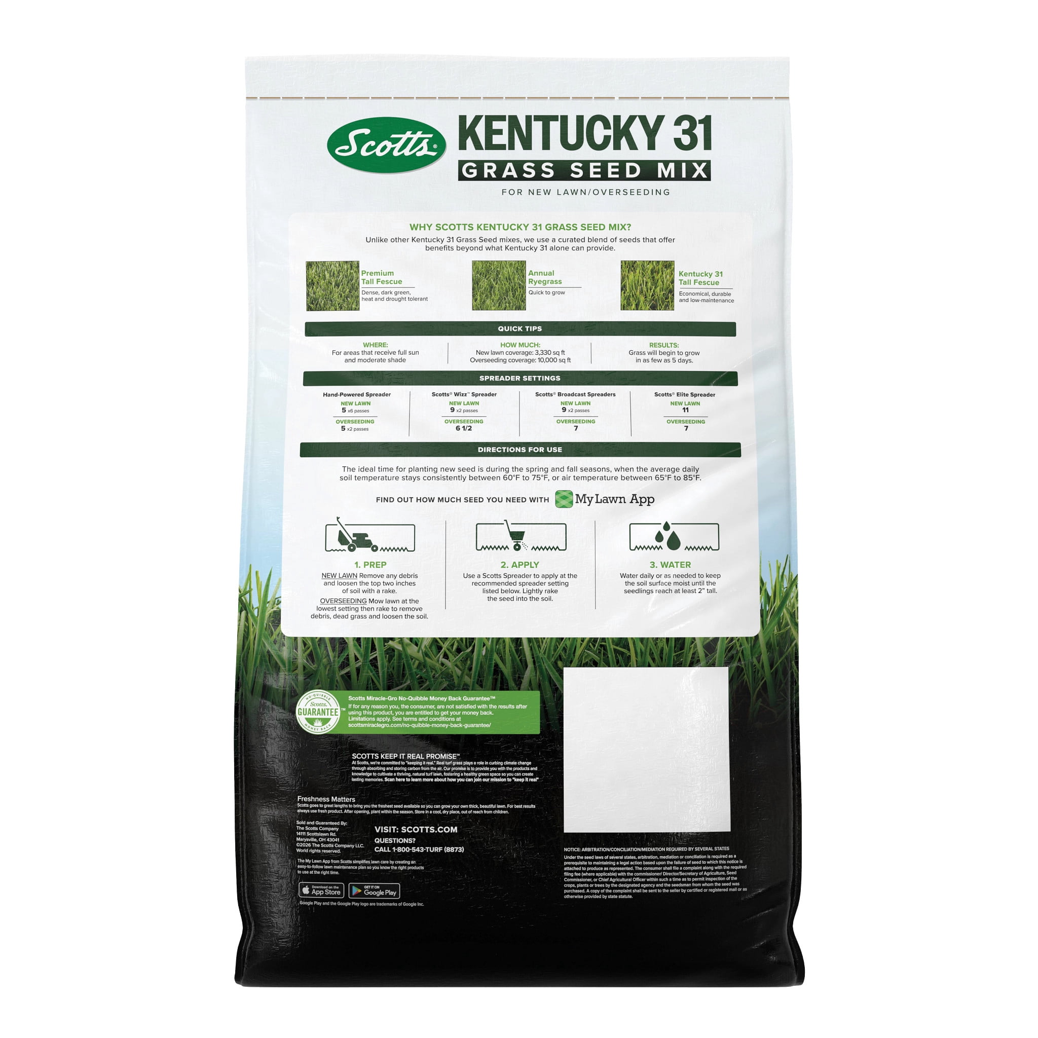 Scotts® Kentucky 31 Grass Seed Mix, For New Lawns or Overseeding, 40 lbs.