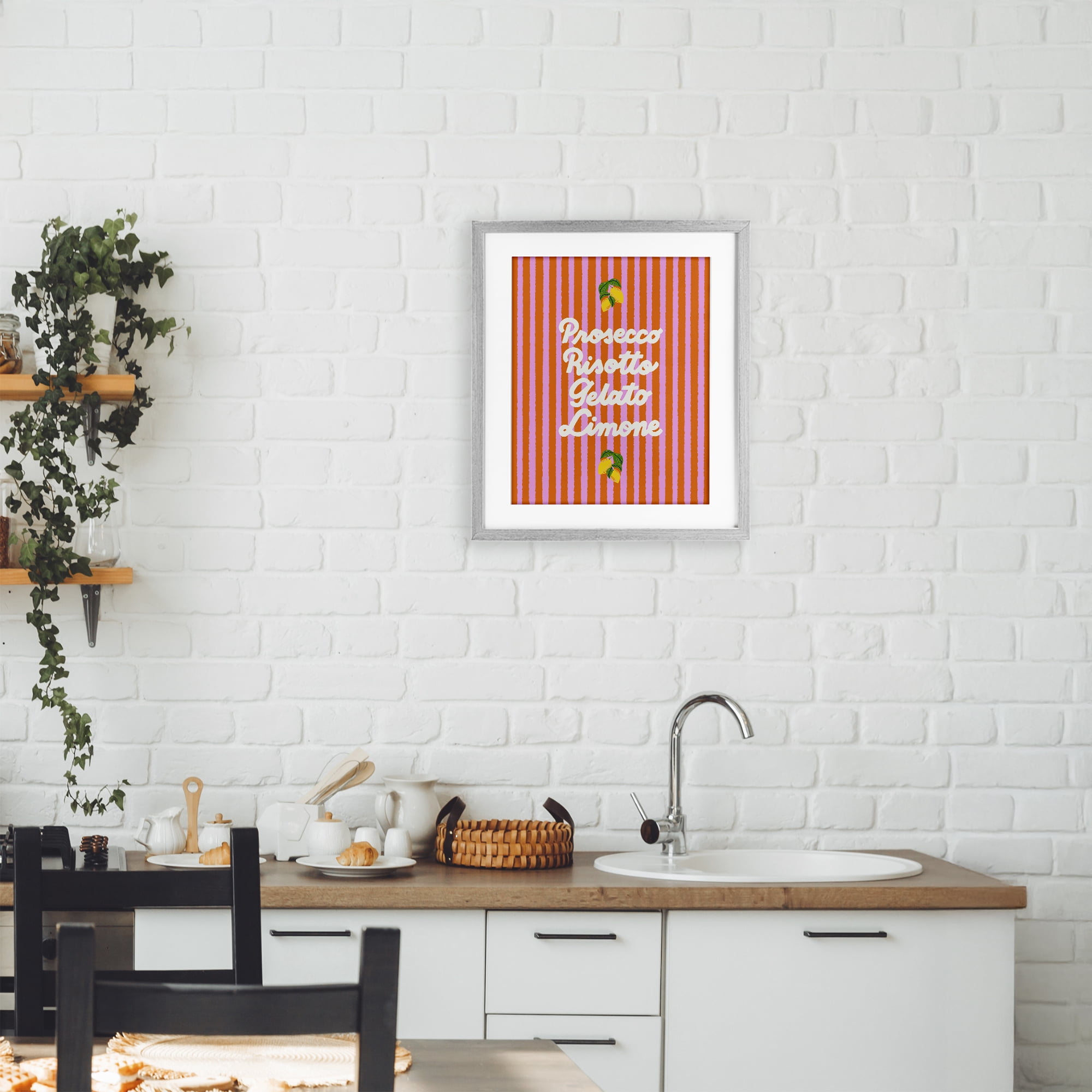 Stupell Industries Italian Enjoyment over Stripes Gray Framed Print Under Glass, design by Indira Prieto | IndySign