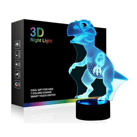 Dinosaur Night Light Lamp - Ticent 7 Colors Changing Lighting USB Charge Table Desk Lamp Bedroom Decoration Cool Gifts Ideas Birthday Christmas for Baby Friends Halloween Boy Girl Toys