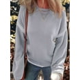thumbnail image 6 of Sweaters for Women Solid Crewneck Loose Fit Long Sleeve Contrast Cable Knit Pullover Sweater Jumper Tops Light Gray S, 6 of 7
