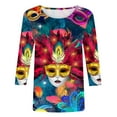 thumbnail image 4 of Carnival Cruise Shirts for Women,Carnival Cruise T Shirts ,Glitter Mask Graphic Mardi Gras Clothing Women Plus Size,Fashion Womens Carnival Mask Printed 3/4 Sleeve Round Neck Shirts Carnival Tops, 4 of 5
