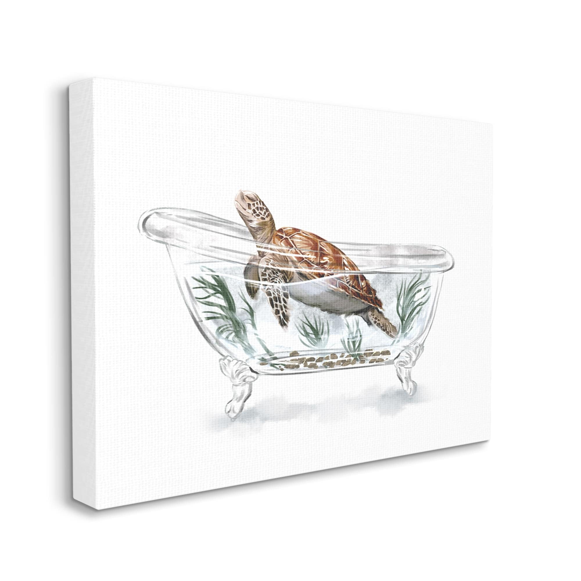 Stupell Turtle Swimming Bathroom Tub Animals & Insects Painting Gallery Wrapped Canvas Print Wall Art