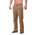 thumbnail image 2 of LNZGNM Cotton Linen Pants Men Elastic Waist Straight Leg Pant with Pockets Lightweight Loose Fit Solid Color Pants Casual Beach Trousers,Brown M, 2 of 4