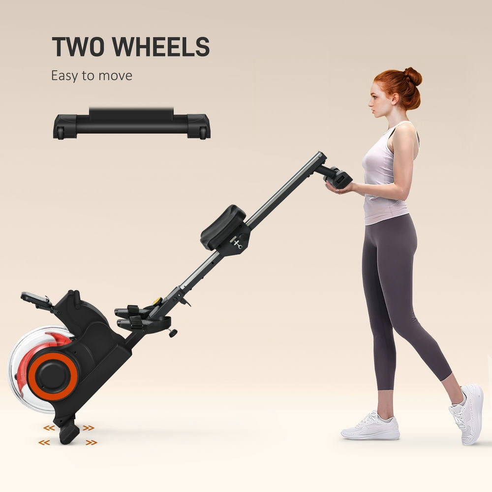Spaco Water Rowing Machine for Home, Foldable Rower Machine with Adjustable Resistance, Wheels, LCD Monitor and Tablet Holder, 264lbs Weight Capacity, Red