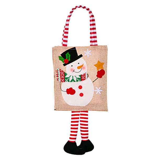 Adorno navideño con estampado de dibujos animados, bolsa de mano con rayas para colgar, bolsa de regalo festiva para niños