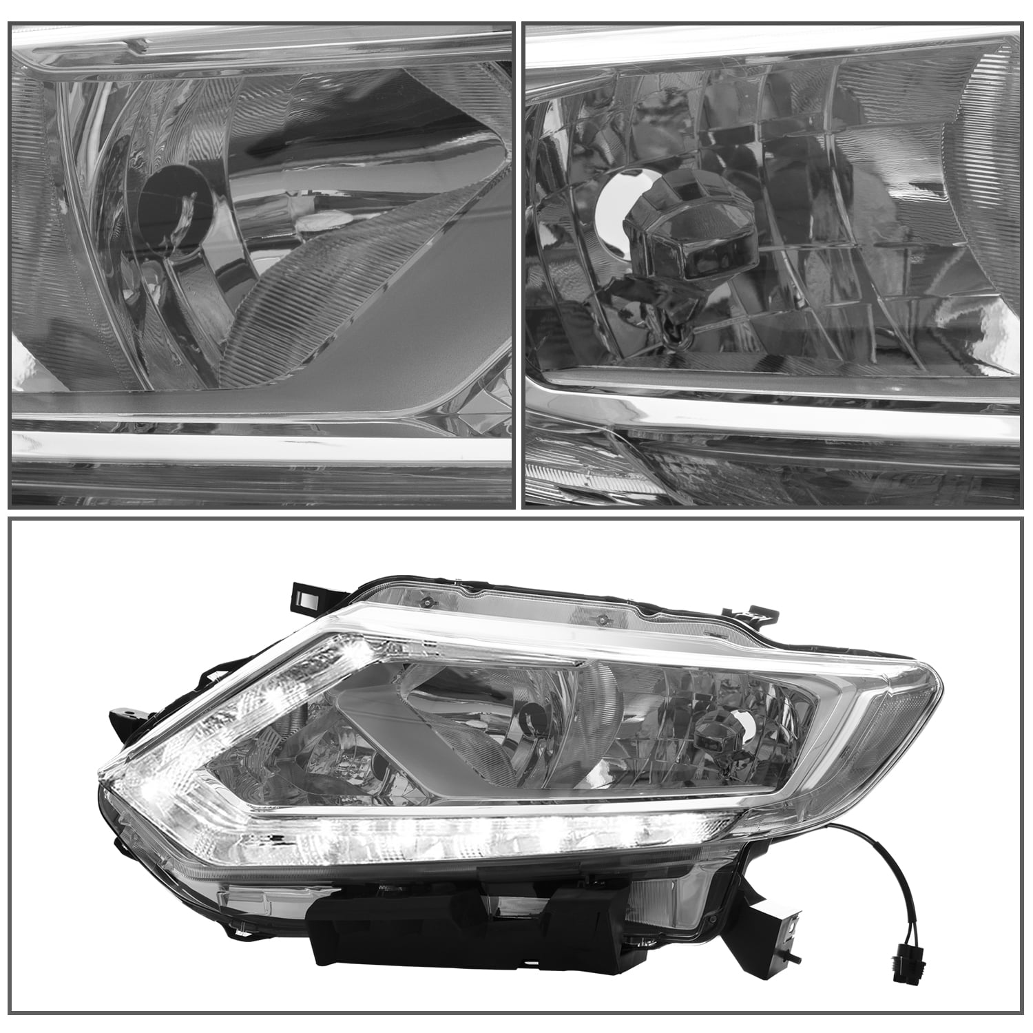 For 2014 2015 2016 Nissan Rogue Halogen LED DRL Headlights Assembly Pair