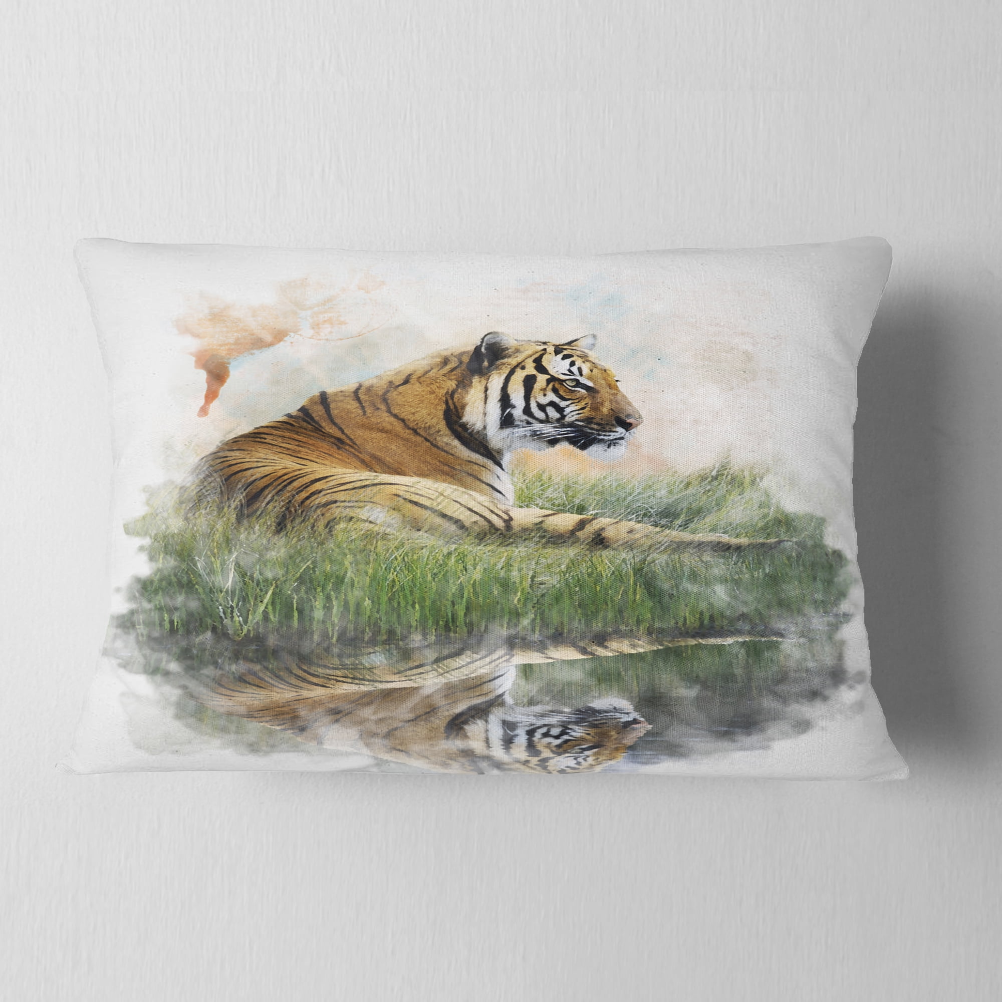 Designart Relaxing Tiger - Animal Throw Pillow - 12x20