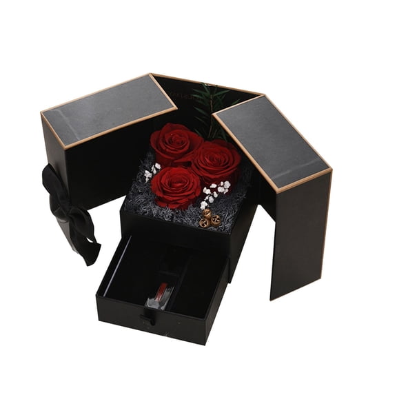 Zenithome Red Elegant Romantic Timeless Valentine Double Door Rose Jewelry Lipstick Gift Box for Anniversary Proposal Date Ceremony