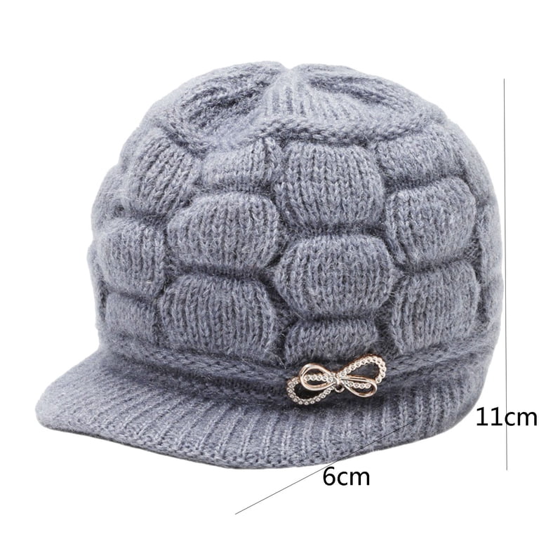 Women Winter Warm Knit Hat Wool Snow Ski Caps With Visor 