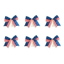 Nmdmisc 6Pcs Independence Day Bows with Gold Ribbons,4th of July Red White Blue Stars and Stripes Patriotic Bows for DIY Crafts Gift Independence Day Party Decoration Supplies